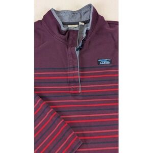 LLBean Womens Rugby Shirt Long Sleeve Burgundy Navy Stripe Cotton XL